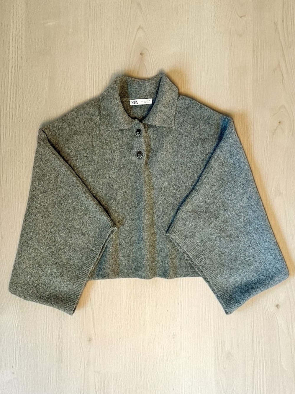 Zara Grey Cropped Polo Collar Poncho Sweater Size M